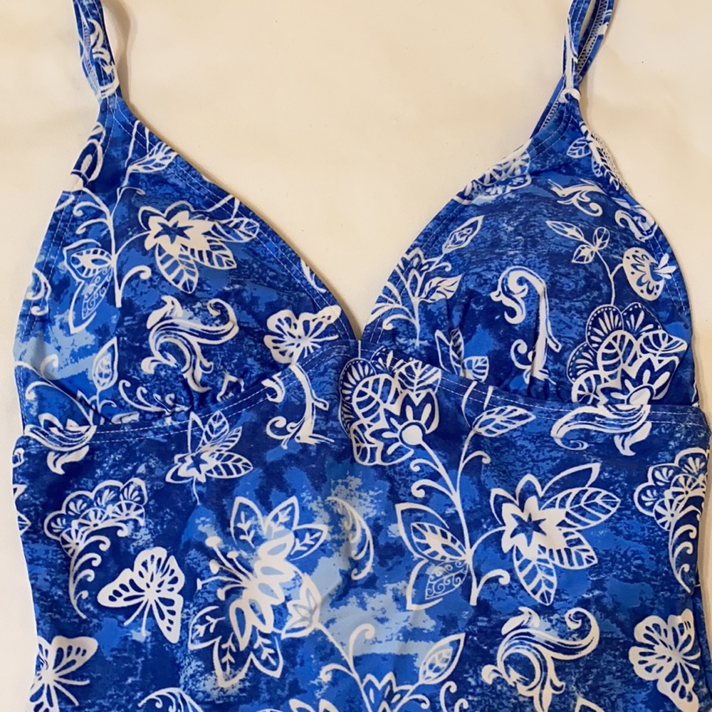Bawdy Blue Tropical One Piece Swimsuit, Small - Picture 4 of 8